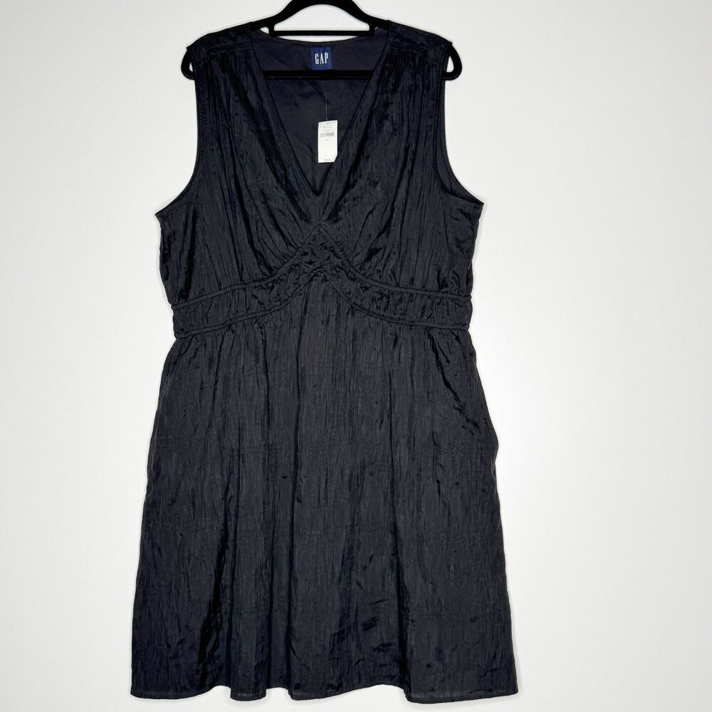 NEW Gap Textured Crinkle Empire Waist V-Neck Mini Dress Women's Size XL